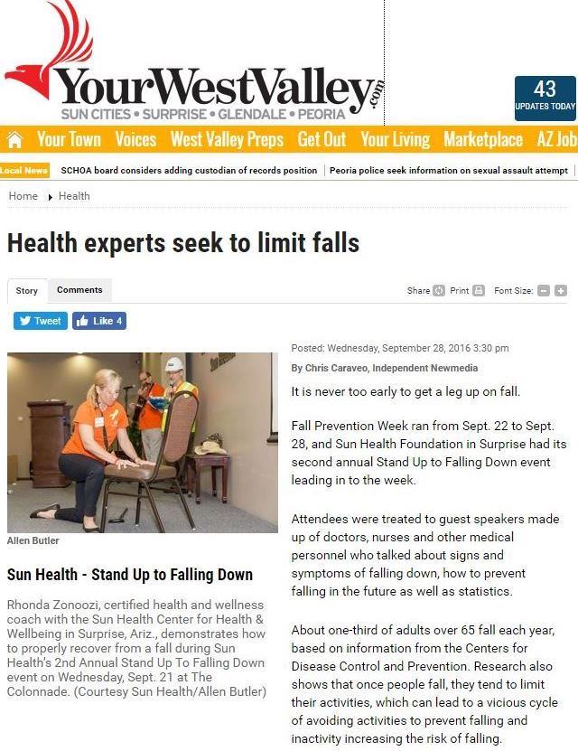 Sun Health Communities  Sun Health's Fall Prevention Event Makes  Front-Page News